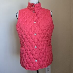 L.L.Bean pink quilted vest snap button womens M